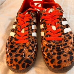 Adidas Leopard Print Sneakers with Red Accents